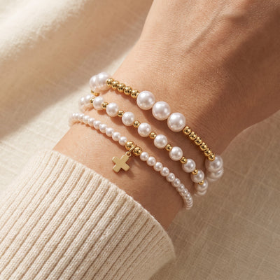 The Grace Stack: Pearl, Cross and Tube Bracelets photo 4